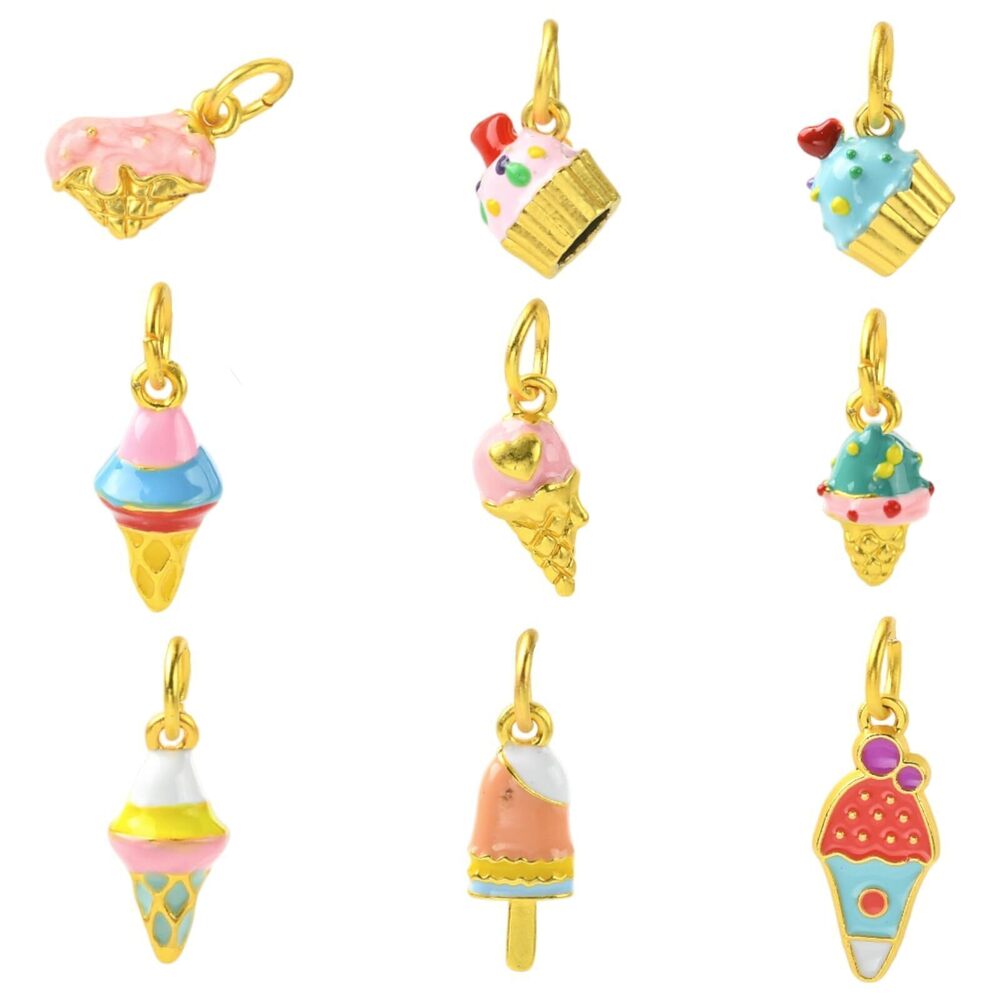 2311 9 pcs 9 Styles Imitation Ice Cream and Cake Enamel Charms Sweet Food